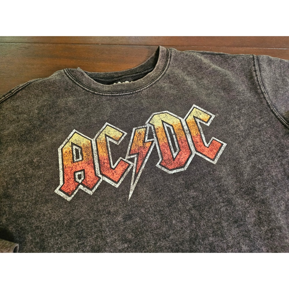 AC/DC Sweatshirt Unisex Medium Gray Who Made Who 1986 Tour Graphic Acid Wash
